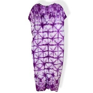 handmade tie dyed maxidress shibori swim cover XXL purple